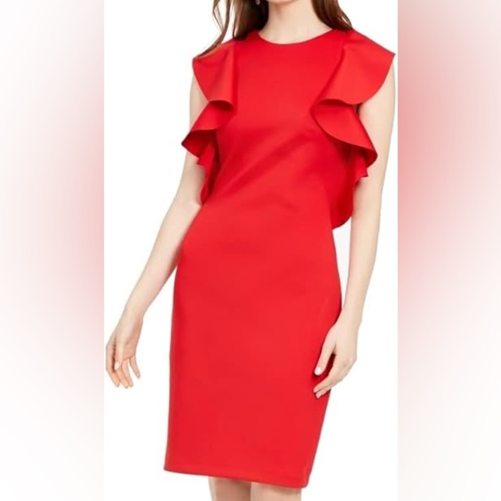 Vince Camuto Front Ruffled Sleeve Coral Dress